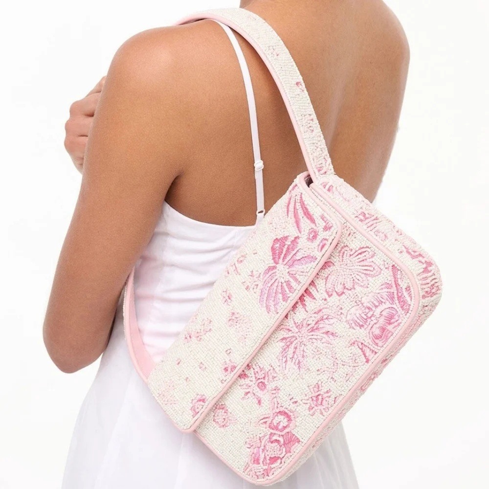 Staud TOMMY BEADED BAG IVORY CHERRY BLOSSOM TOILE - Picture 7 of 11